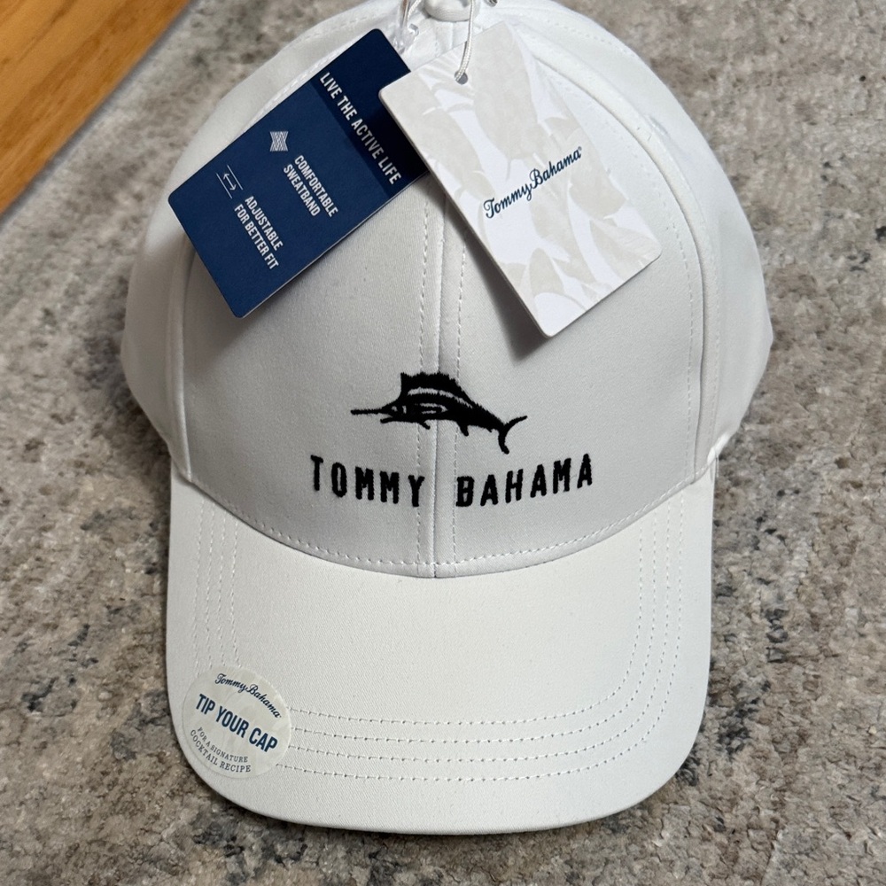 Tommy Bahama White Cap with Black Marlin Logo